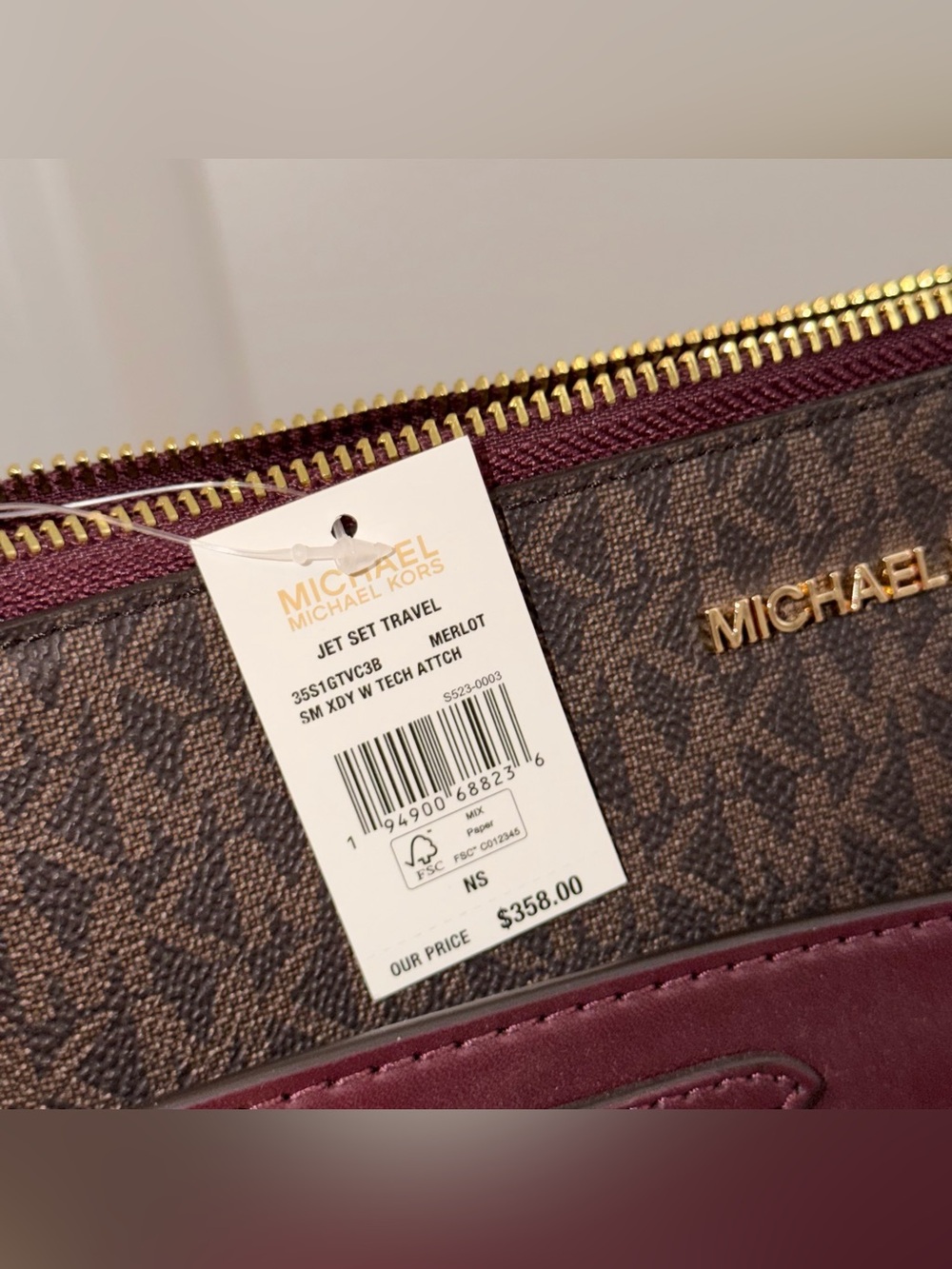 Michael Kors Jet Set Travel crossbody bag set in Merlot/signature MK logo print - Picture 3 of 5